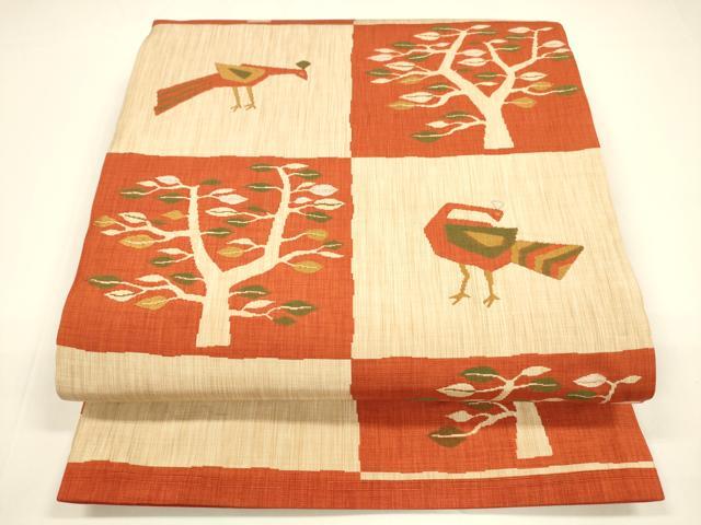 平和屋着物●名門木屋太　今河織物　六通柄袋帯　枝葉鳥文　金糸　正絹　逸品　DAAY8191cm