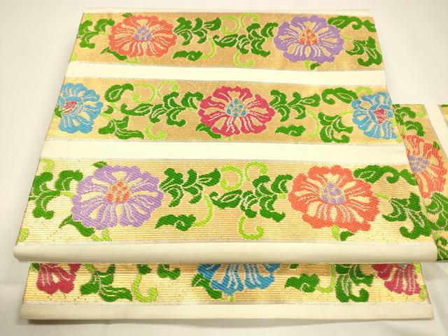 平和屋着物●龍村美術織物　たつむら　九寸名古屋帯　唐織　彫金唐花文　金銀糸　正絹　逸品　DAAY8248cm