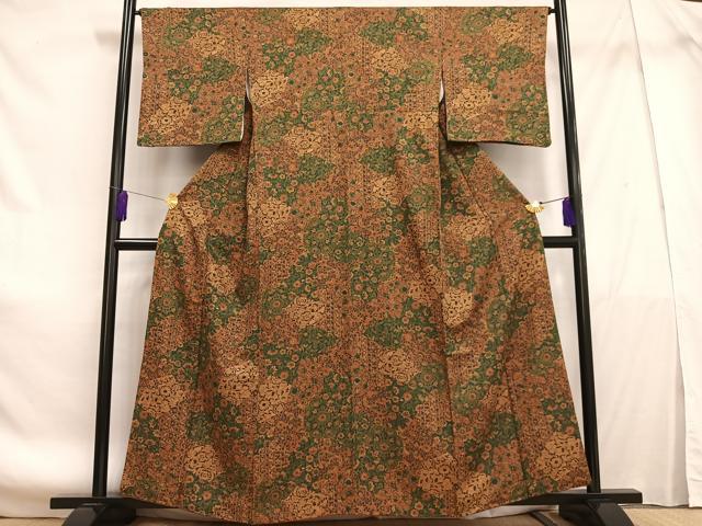 Rakuten - 平和屋着物■上質な小紋　辻が花　切嵌草花文　正絹　逸品　AABE7701oa