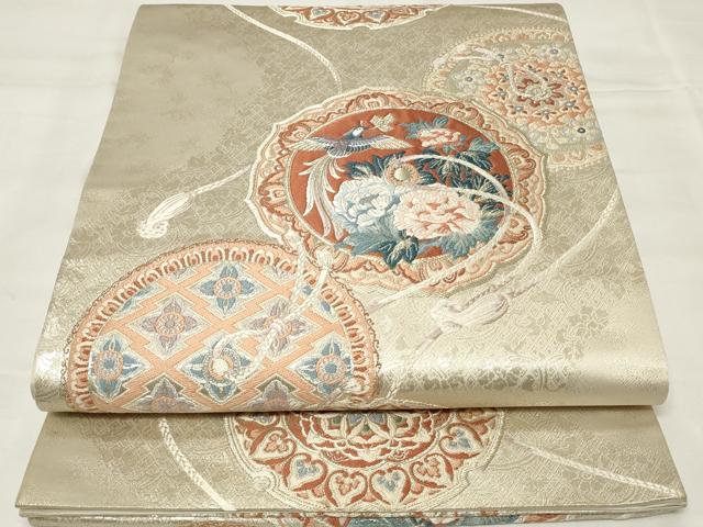 平和屋着物◎六通柄袋帯 唐織 鏡裏花鳥文 銀糸 正絹 逸品 CAAY2327in