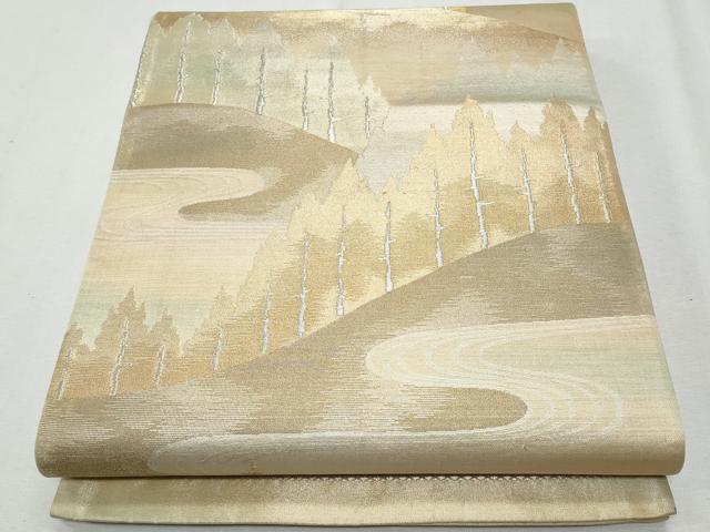 Rakuten - 平和屋着物◎六通柄袋帯　流水遠山樹林文　銀糸　正絹　逸品　CAAY5823fb