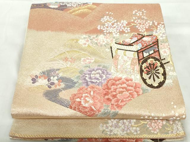 Rakuten - 平和屋着物◎六通柄袋帯 唐織 鴛鴦御所車花文 金糸 正絹 逸品 DABE0575qa