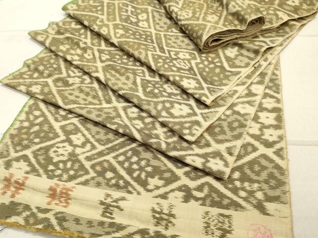 平和屋着物▼長井紬　反物　着尺　幾何学花文　逸品　未使用　DAAW2338zy