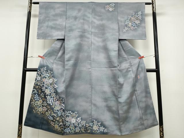 平和屋着物●越後十日町の一流染匠　桐屋・翠山工房　訪問着　辻が花　絞り　銀通し地　やまと誂製　正絹　逸品　未使用　CABC2373ut