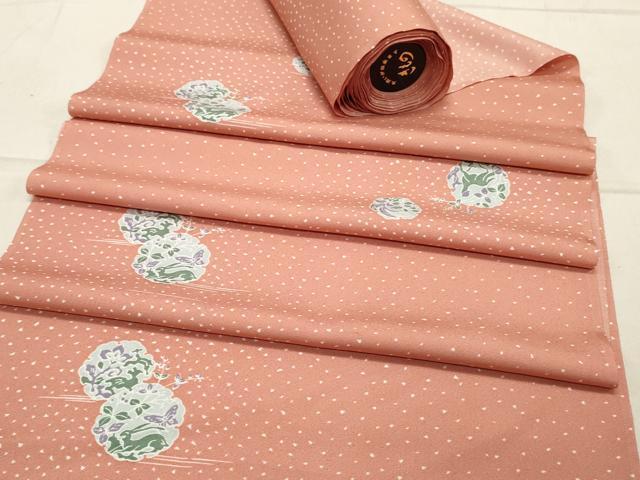 平和屋着物▼小紋　反物　着尺　雪輪動物花文　洗える着物　未使用　DAAW2297zy