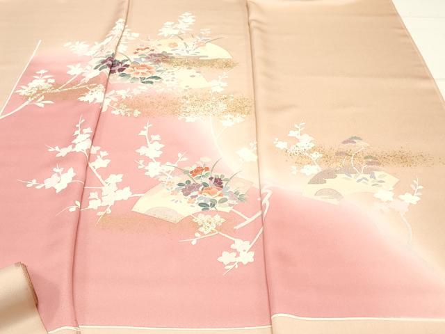 平和屋着物▼付下げ　反物　着尺　地紙枝花文　暈し染め　金彩　逸品　未使用　DAAW2310zy