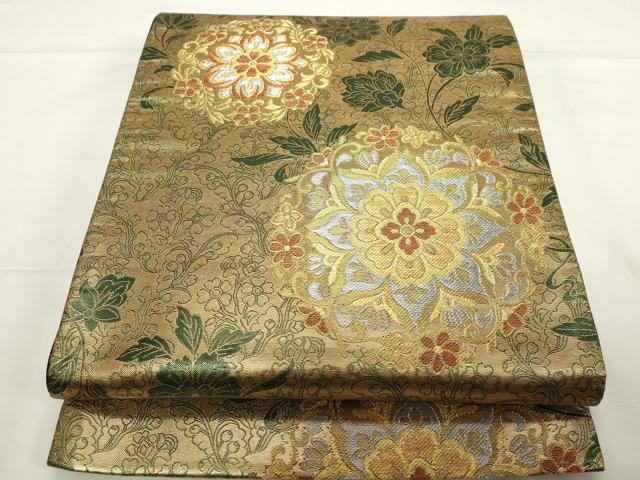 平和屋着物▼六通柄袋帯　吉祥花文　金銀糸　正絹　逸品　CAAZ0214dy