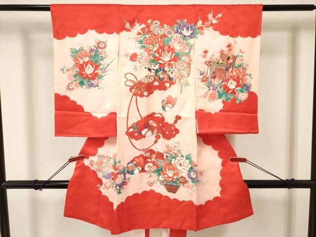 平和屋着物[]お宮参り 女の子 祝着 産着 初着 のしめ 鴛鴦 花車文 金彩 逸品 DAAW2954ma