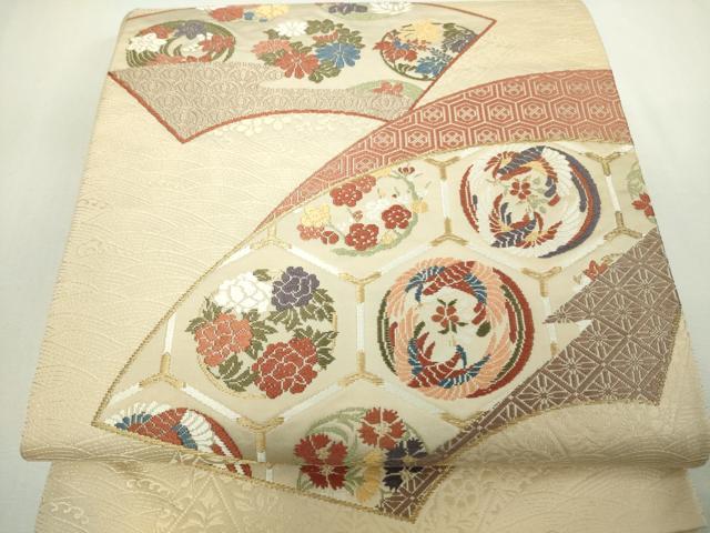平和屋着物◎六通柄袋帯　唐織　地紙鳳凰花文　金糸　正絹　逸品　DAAW9787sf