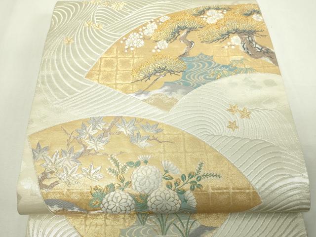 平和屋着物◎六通柄袋帯　地紙草花文　金銀糸　正絹　逸品　DAAW9814sf