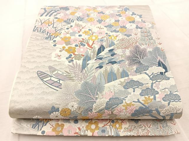乐天商城 - 平和屋着物◎六通柄袋帯　唐織　しよう美　風景花文　九百錦　プラチナ箔　正絹　逸品　BAAV4307yc