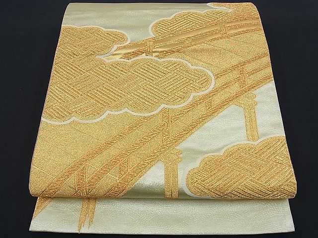 平和屋着物■六通柄袋帯　唐織　雲取り渡橋文　金糸　逸品　n-kg1502