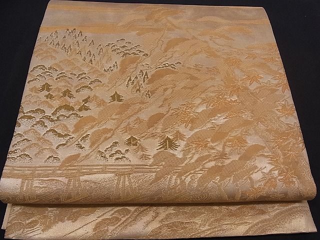 平和屋着物■六通柄袋帯　遠山流水樹林文　金糸　逸品　n-mz2710