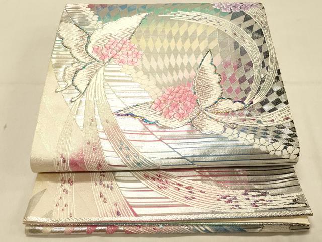 平和屋着物◎六通柄袋帯　唐織　花蝶文　金銀糸　正絹　逸品　DAAX0872jm