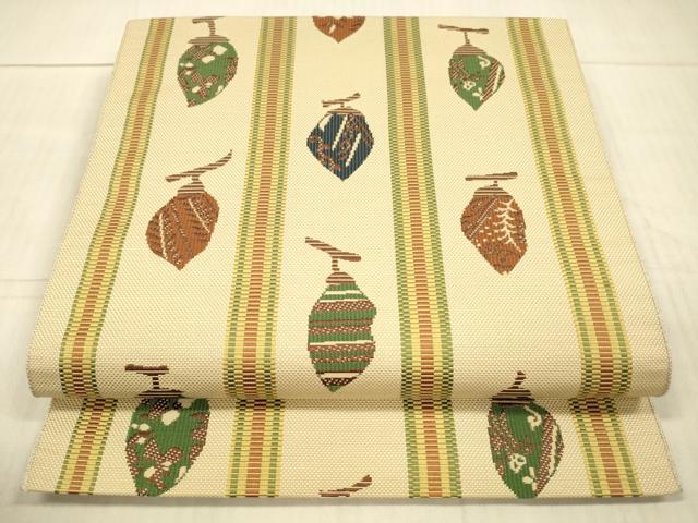 平和屋着物●本場筑前博多織　八寸名古屋帯　成り物草花文　正絹　逸品　DAAX8865cm