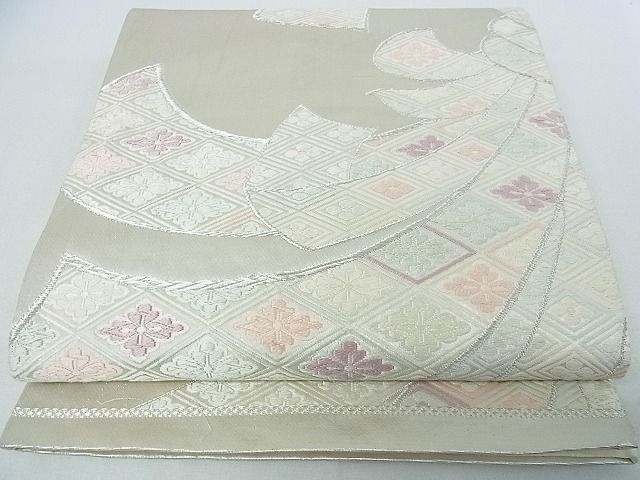 平和屋着物■六通柄袋帯 唐織 束ね熨斗花文 銀糸 逸品 op5754
