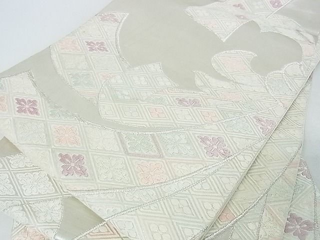 平和屋の平和屋着物■六通柄袋帯 唐織 束ね熨斗花文 銀糸 逸品 op5754｜アングル2