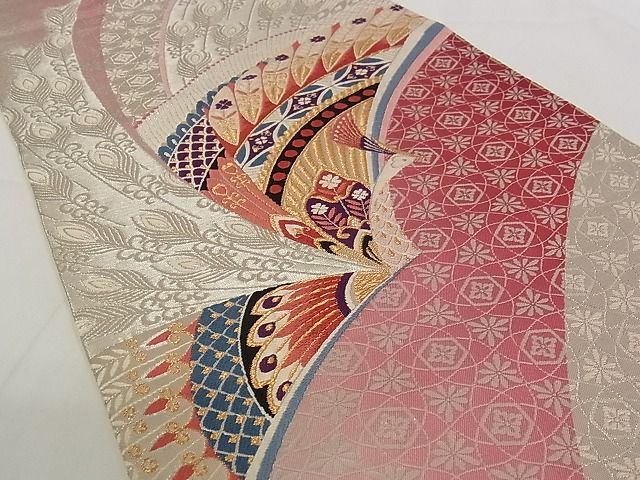 平和屋着物■六通柄袋帯　唐織　孔雀花文　金銀糸　正絹　逸品　A-pf4641