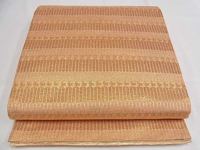 平和屋着物■全通柄袋帯　横段文　金糸　正絹　逸品　A-pf4738