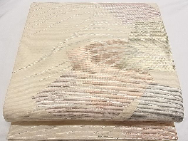 平和屋着物■夏物　六通柄袋帯　色紙重ね立波文　銀糸　正絹　逸品　B-ph6347