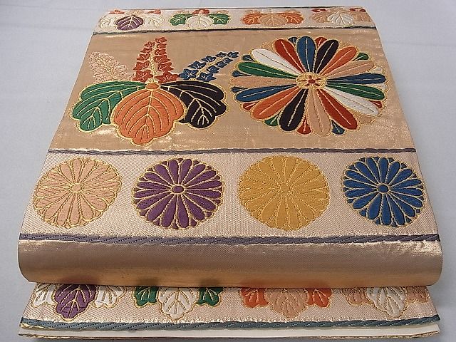 平和屋着物■六通柄袋帯　唐織　横段桐花文　金糸　逸品　ch2974