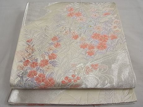 平和屋着物■六通柄袋帯　唐織　流水秋草文　銀糸　逸品　n-ar2797(4)