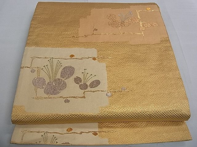 平和屋着物■六通柄袋帯　草花文　金糸　逸品　pn3641