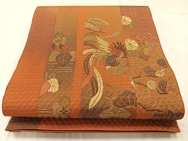 Rakuten - 平和屋着物◎太鼓柄袋帯　刺繍　鳳凰花文　金糸　正絹　逸品　AABC5887uk