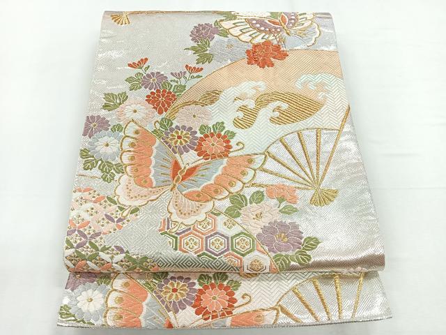 平和屋着物◎六通柄袋帯　唐織　花蝶文　金銀糸　正絹　逸品　CABD5184nb