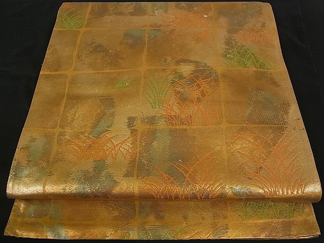 平和屋着物■六通柄袋帯　市松草木文　金糸　逸品　ch1910