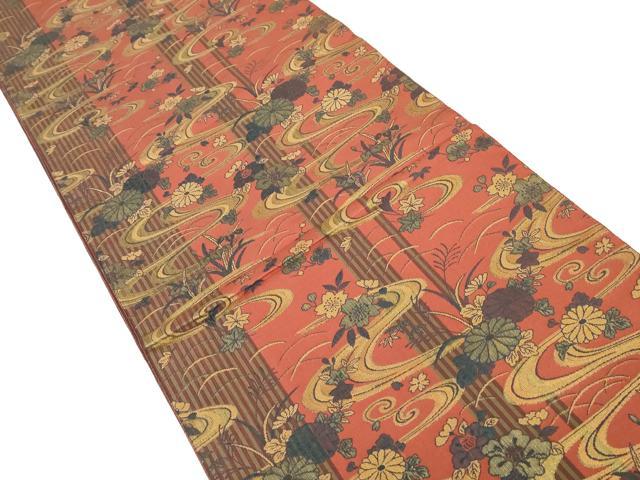 平和屋の平和屋着物◎両面 全通柄袋帯 流水草花文 金糸 正絹 逸品 DAAW1346qa｜アングル2