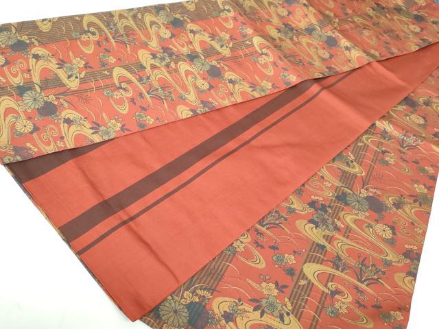 平和屋の平和屋着物◎両面 全通柄袋帯 流水草花文 金糸 正絹 逸品 DAAW1346qa｜アングル3