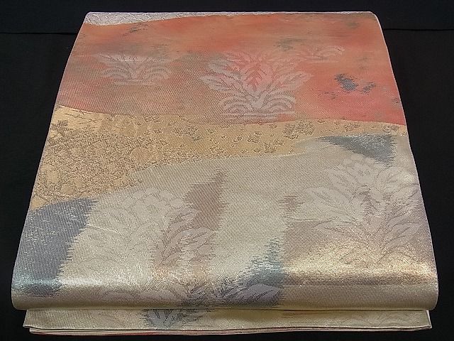 平和屋着物■六通柄袋帯　道長草花文　金銀糸　逸品　dy5576