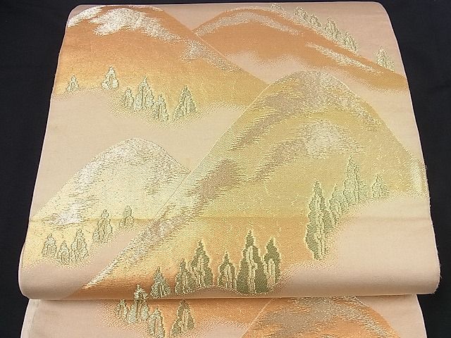 平和屋着物■六通柄袋帯　遠山樹林文　金糸　逸品　yk0659