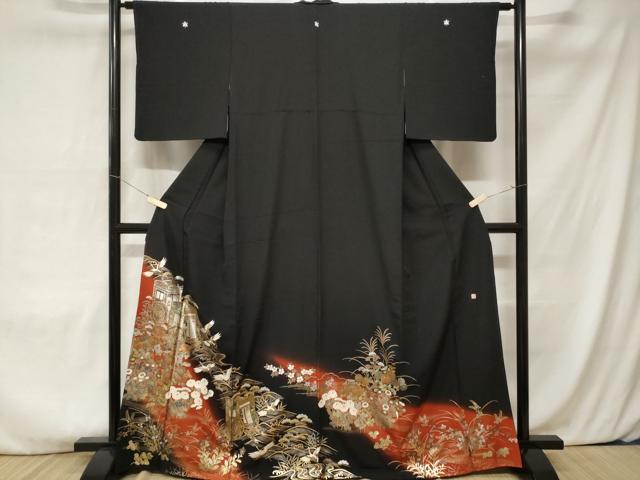 平和屋着物■豪華黒留袖　泰常　作家物　立波飛鶴御所車花文　暈し染め　金銀彩　正絹　逸品　CABA7549ev