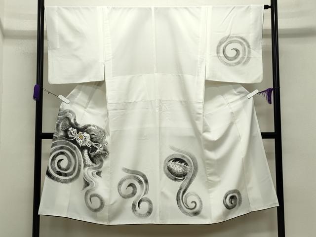平和屋着物●男性　訪問着　手描き　龍　金彩　ラインストーン　洗える着物　CABA9988gh