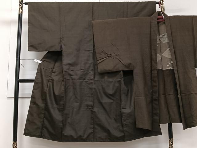平和屋着物■男性　紬　アンサンブル　格子柄　正絹　逸品　CABB2631xi