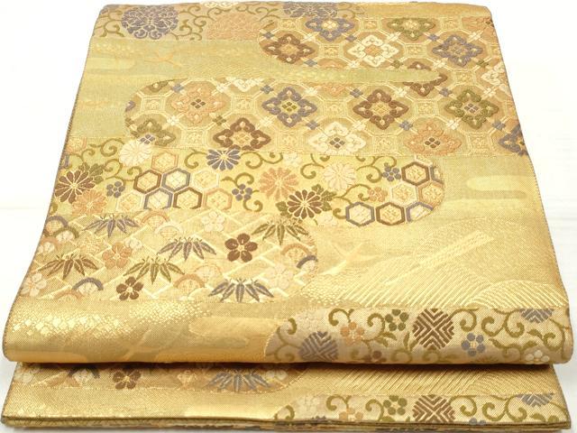 平和屋着物◎佐賀錦　六通柄袋帯　唐織　エ霞花文　金糸　正絹　逸品　DAAZ1005qa