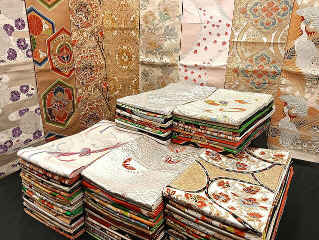 平和屋着物■袋帯 西陣 まとめて100点 鶴 孔雀 鴛鴦 尾長鳥 向かい蝶 更紗 花柄 七宝 正倉院 金銀糸 など 未使用品あり 全て正絹 mmm956