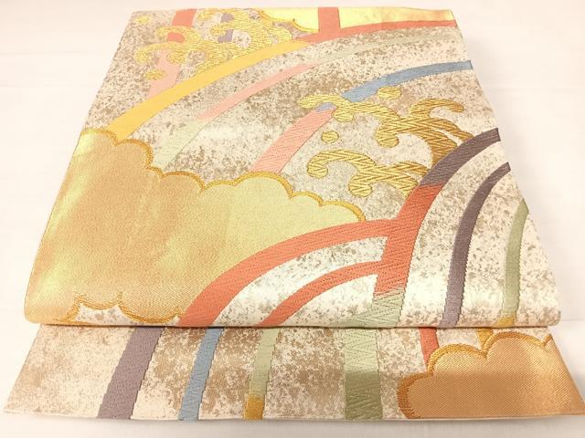 平和屋着物◎六通柄袋帯　唐織　立波文　金糸　正絹　逸品　AABC4535yx