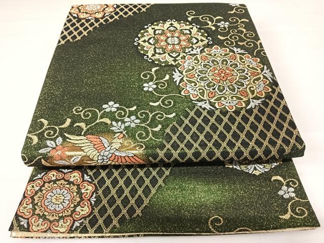 平和屋着物◎六通柄袋帯　青銅箔華紋　金銀糸　正絹　逸品　AABC4548yx