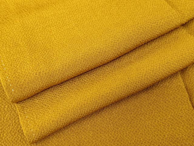 平和屋着物●上質な色無地　山吹色　鬼しぼ縮緬　正絹　逸品　AABE5212cs