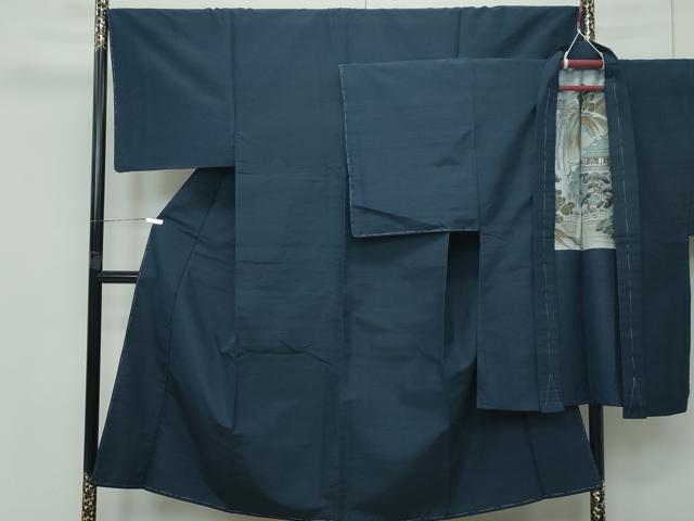 平和屋着物■極上　男性　紬　アンサンブル　色無地　濃紺地　逸品　未使用　CZAA4203s5(4)