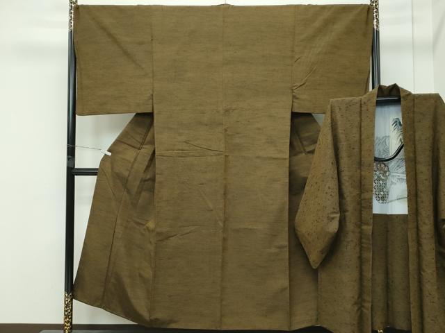 平和屋着物■極上　男性　紬・髭紬羽織セット　色無地　鶯茶色　逸品　CZAA4299s5