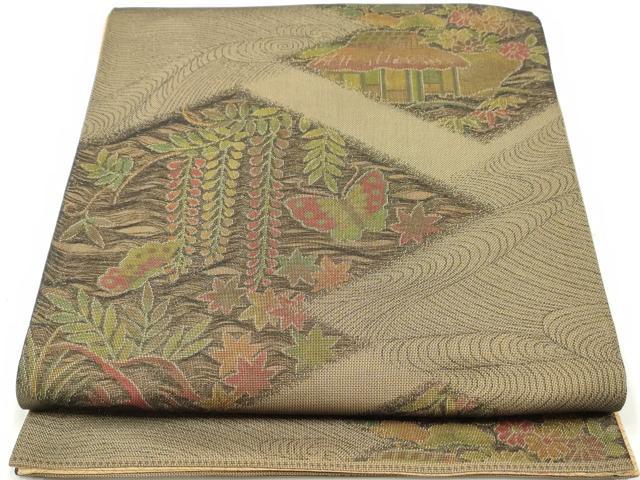 平和屋着物◎京の名門・菱屋六右ェ門　両面　六通柄袋帯　立波風景文　正絹　逸品　DAAZ1032qa