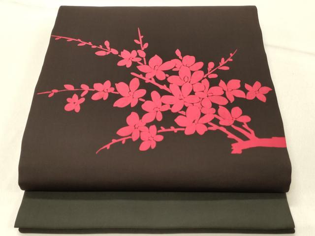 Rakuten - 平和屋着物◎塩瀬 九寸開き名古屋帯 枝花文 黒地 正絹 逸品 DABF6715qp