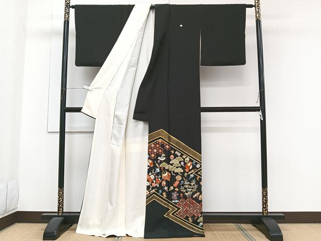 平和屋着物■豪華黒留袖　駒刺繍　宝尽くし文　金彩　正絹　逸品　CABG7056xi