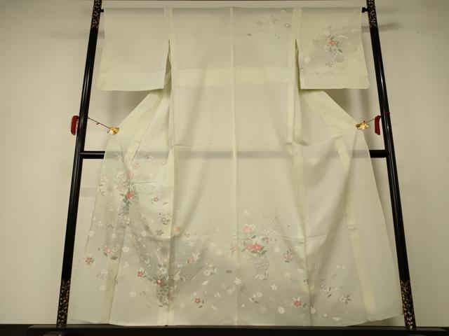 Kimono - 平和屋着物＊夏物　訪問着　絽　駒刺繍　飾花文　暈し染め　銀彩　正絹　逸品　AABD3305jd
