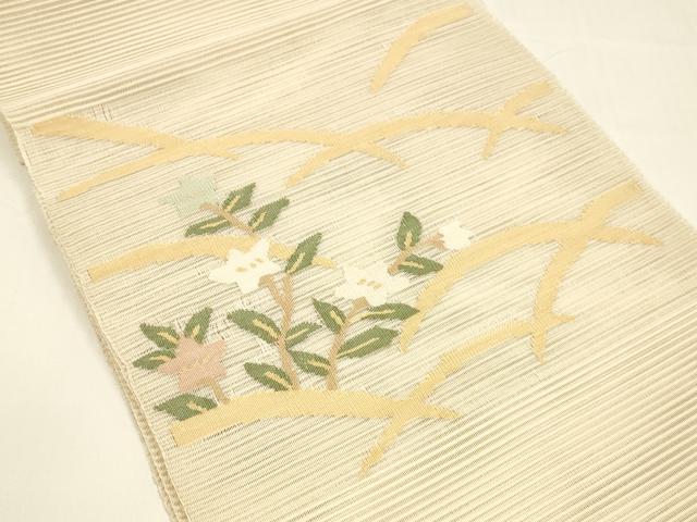 平和屋の平和屋着物＊夏物 八寸名古屋帯 絽綴れ 枝花芝文 正絹 逸品 DAAY8363cm｜アングル2