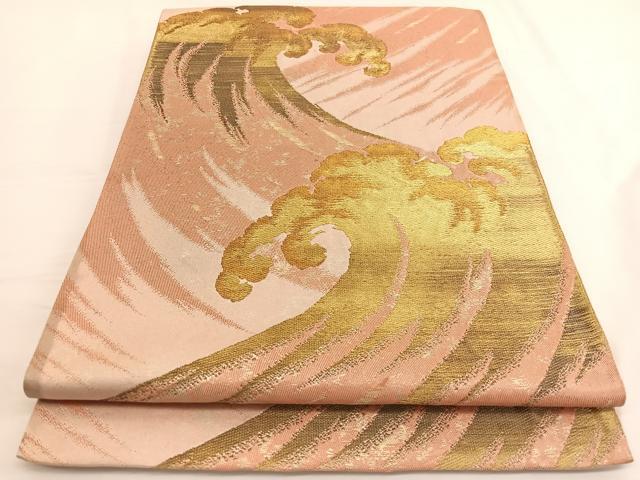 平和屋着物◎六通柄袋帯　立波文　金糸　正絹　逸品　BAAV9929hv